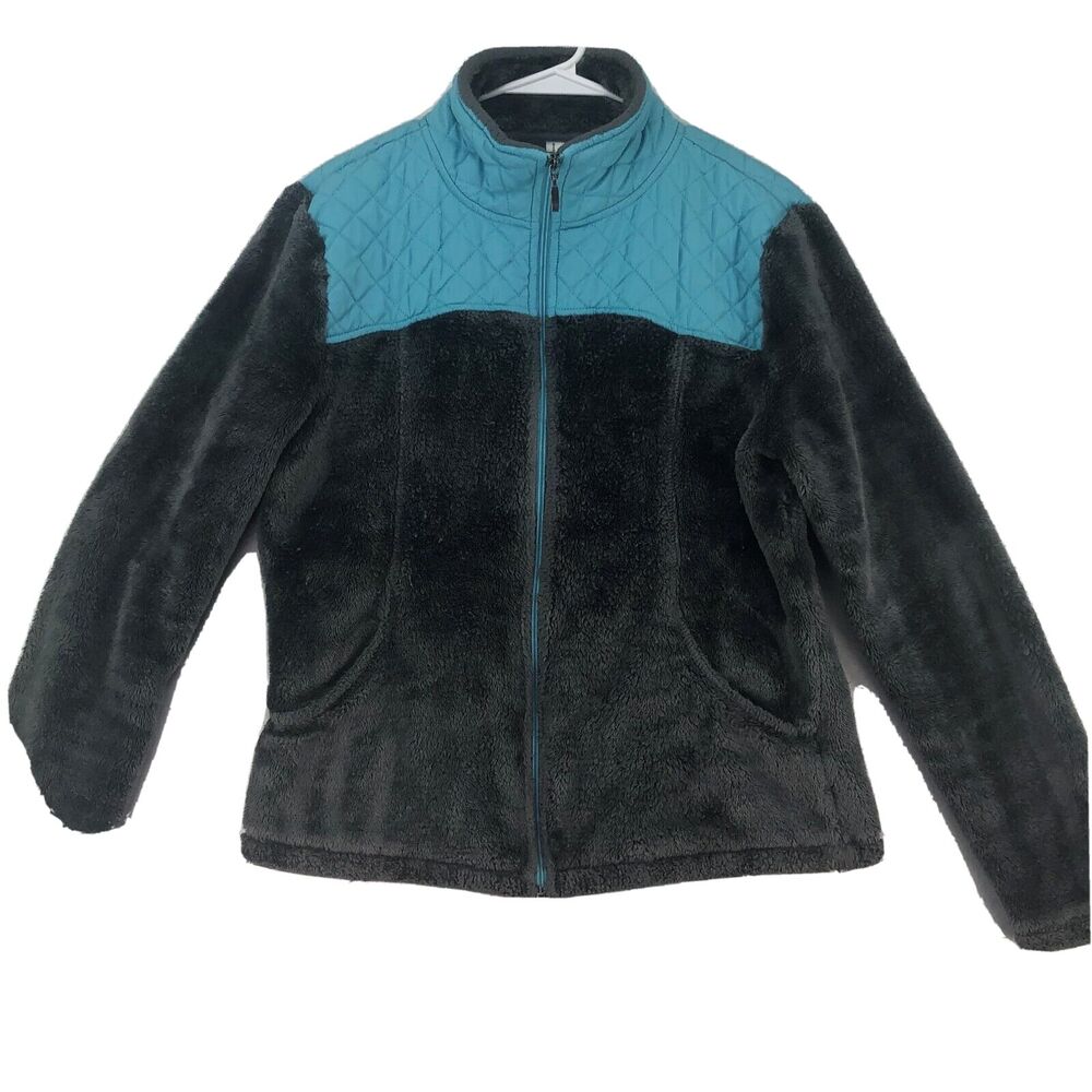 Exertex Jacket Women's Large Aqua & Gray Full Zip  Quilted Fleece